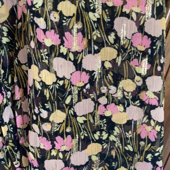 Relist9/28🔺LC Lauren Conrad floral print mini dress ruffle & metallic detail XS - Picture 12 of 17